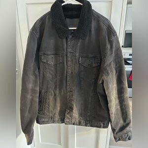 American Eagle XL Men's Black Denim Jacket with Sherpa Collar